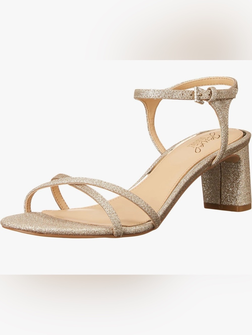 Jewel Badgley Mischka Omari Light Gold Champagne Glitter Block Heels - Size 7